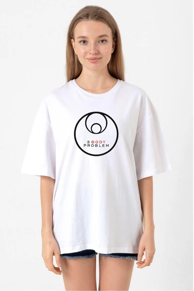3 Body Problem Logo Beyaz Kadın Oversize Tshirt ürün görseli 1