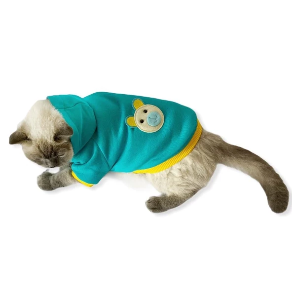 Blue Bear Kapşonlu Sweatshirt Kedi Süeteri Kedi Kıyafeti ürün görseli 1