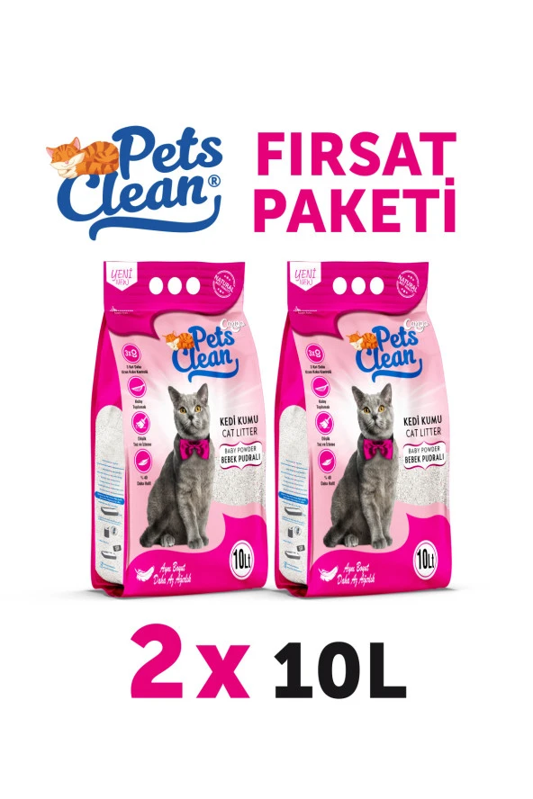 Pets Clean Kedi Kumu Pudralı 10Lt 2Li ürün görseli 1