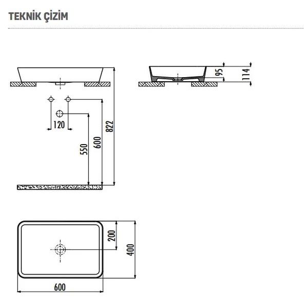 CREAVİT Loop 40x60 cm Tezgah Üstü Çanak Lavabo LP060 - Resim 2