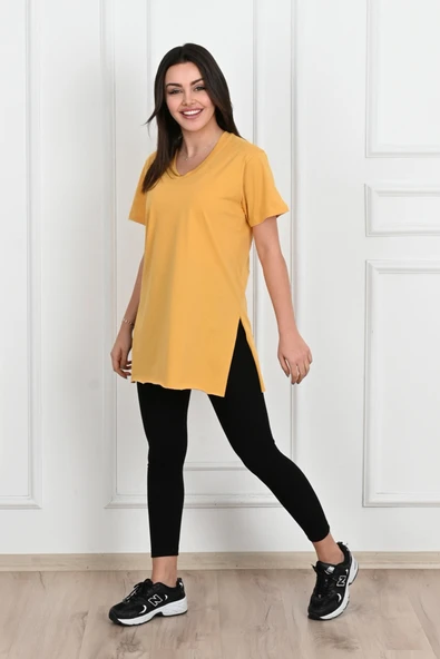 Kadın V yaka Yırtmaçlı  T-Shirt 8783-22 ürün görseli 1