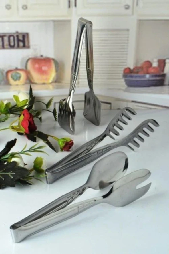 Hazarpazar Hazarpazar Paslanmaz Çelik 3'Lü Maşa Seti Pasta Salata Ve Makarna Maşası ürün görseli 1