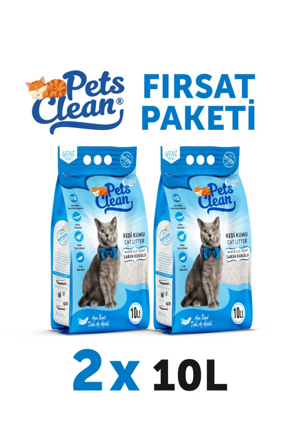 Pets Clean Kedi Kumu Marsilya Sabun Kokulu 10Lt 2Li ürün görseli 1