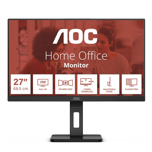 AOC 27E3QAF 27" 75Hz 4Ms VGA+HDMI+DP FullHD Adaptive-Sync IPS Pivot Vesa Monitör ürün görseli 1