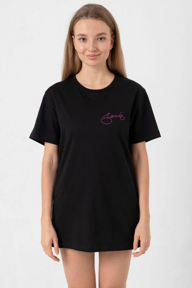 Blackpink Jennie Signature Siyah Kadın Oversize Tshirt ürün görseli 1