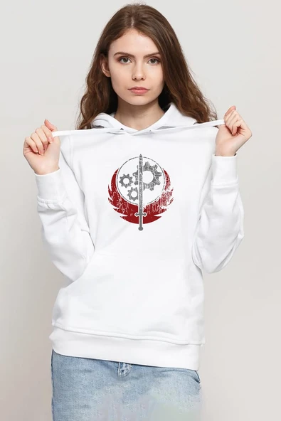 Fallout Worn Appalachian Brotherhood Beyaz Kadın 3ip Kapşonlu Sweatshirt ürün görseli 1