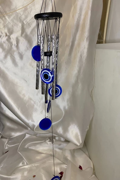 Deprem Zili Çanı Duvar Rüzgar Çanı Zili Feng Shui Ejderha Yılı Koruyucu 5 Borulu Çanlı Nazar Boncuğu Objeli ürün görseli 1