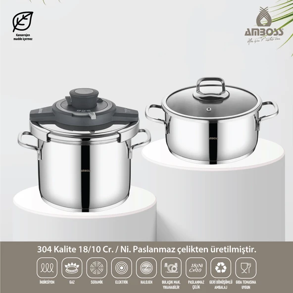 Amboss Ocean 4-6 Litre Matik Düdüklü Tencere Seti (Gri) ürün görseli 1