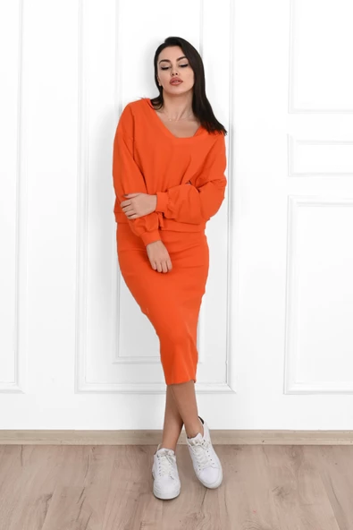 Kadın Askılı Sweatshirtli Elbise 3711-23 - Resim 11