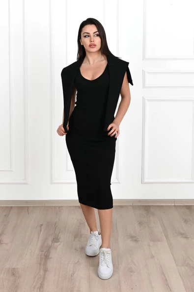 Kadın Askılı Sweatshirtli Elbise 3711-23 - Resim 2