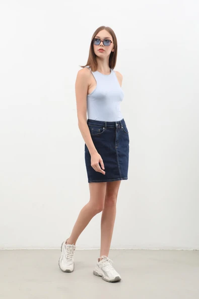 Kadın Rins Mini Jean Etek - Resim 5