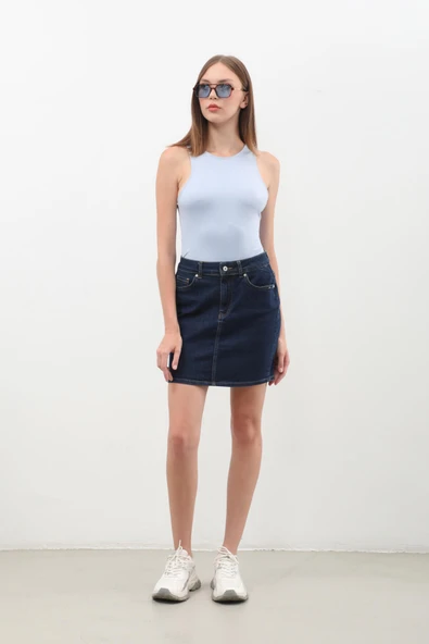 Kadın Rins Mini Jean Etek - Resim 4