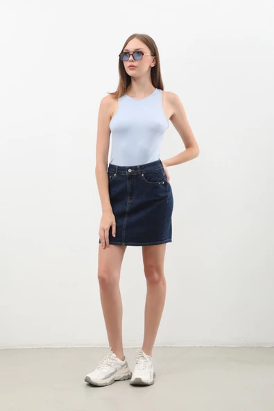 Kadın Rins Mini Jean Etek - Resim 2
