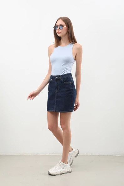 Kadın Rins Mini Jean Etek - Resim 6