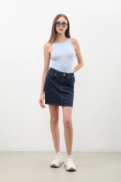 Kadın Rins Mini Jean Etek - Resim 3
