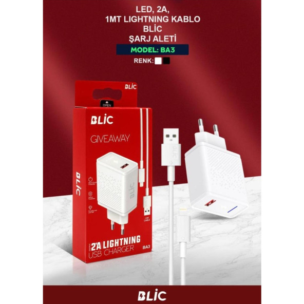 Blic 2A, LED Işıklı Şarj Başlık - Resim 3