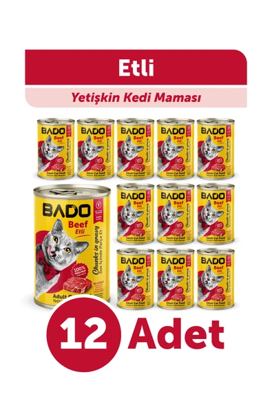 Bado Yetişkin Yaş Kedi Maması Etli Biftekli 400Gr 12'li ürün görseli 1
