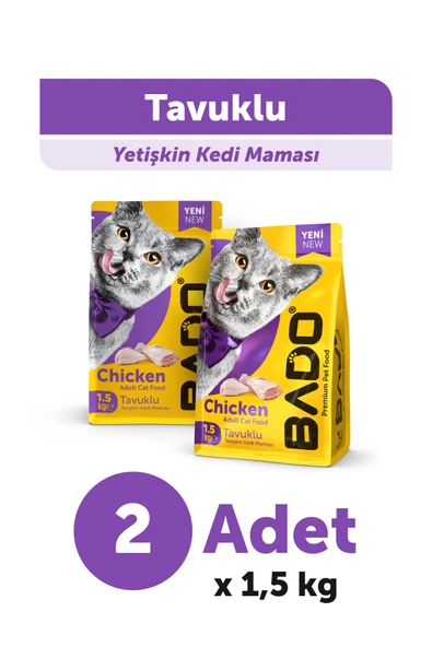 Bado Yetişkin Kedi Maması Tavuk Etli 1,5 Kg 2'li ürün görseli 1
