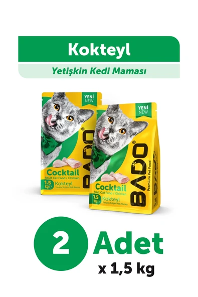Bado Yetişkin Kedi Maması Kokteyl 1,5 Kg 2'li ürün görseli 1