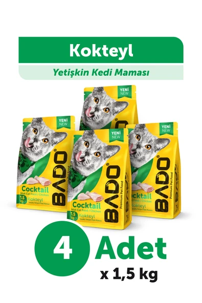 Bado Yetişkin Kedi Maması Kokteyl 1,5 Kg 4'lü ürün görseli 1