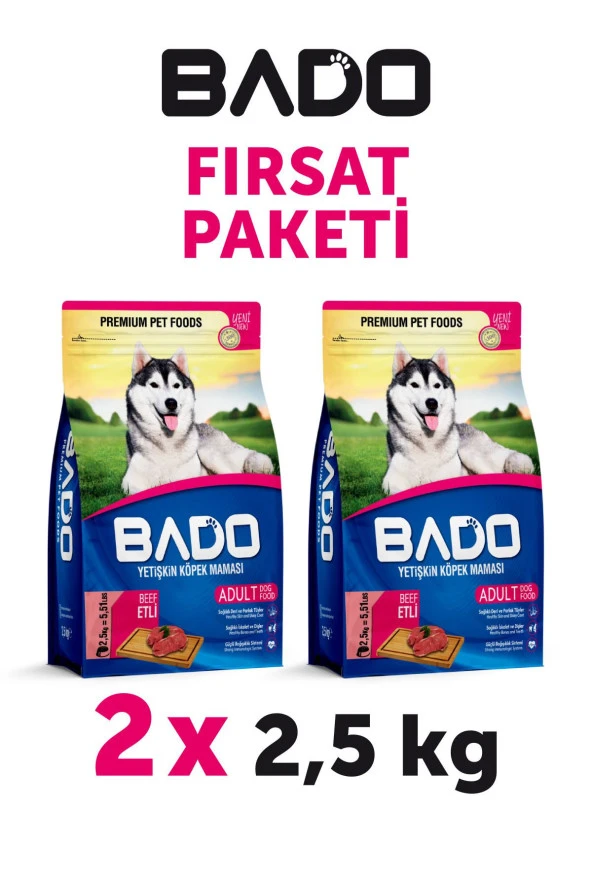 Bado Yetişkin Köpek Maması Etli Biftekli 2,5 Kg 2'li ürün görseli 1