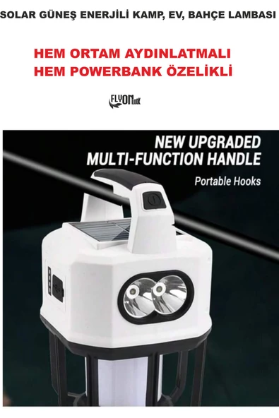 Şarjlı Solar Güneş Enerjili Ortam Aydınlatma ve Fener Özelik Powerbank Şarjlı Kamp, , Bahçe Ev Lamba ürün görseli 1