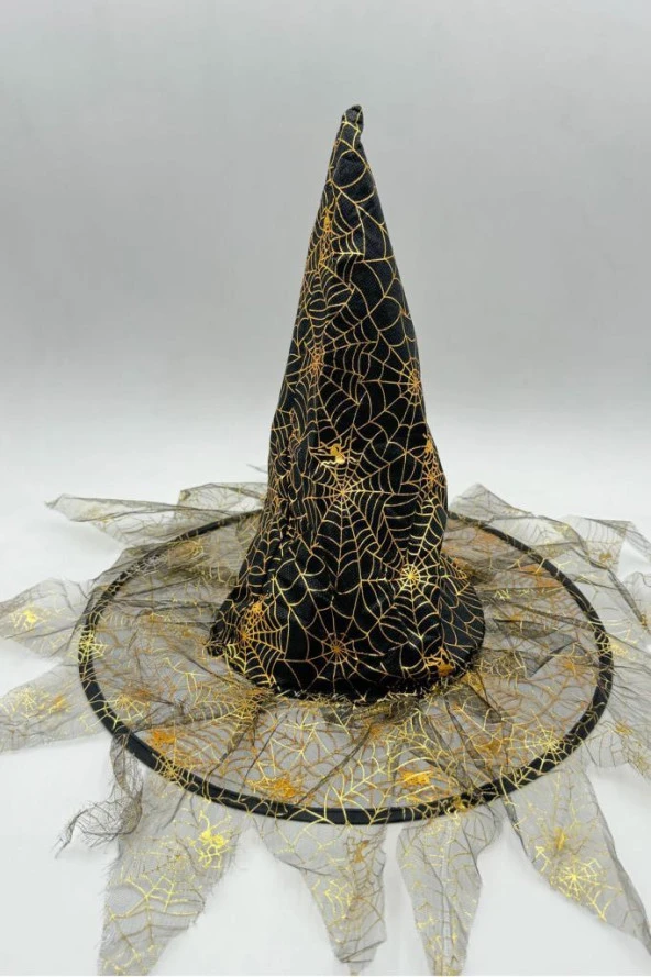 Beysüs Halloween Cadı Şapkası Gold Tüllü ürün görseli 1