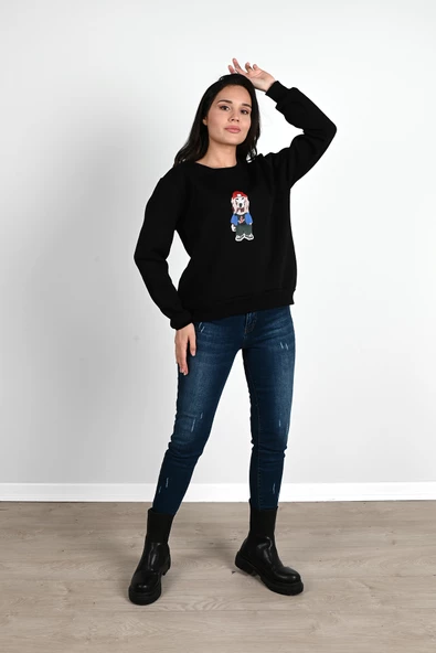 Kadın Baskılı Sweatshirt 1636-24 - Resim 4