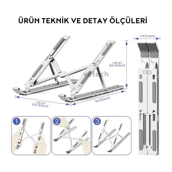 Alüminyum Ayarlanabilir Notebook Stant Macbook Laptop Standı - Resim 2