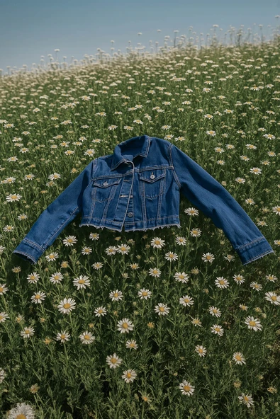 Kadın Püsküllü Crop Jean Ceket - Resim 2