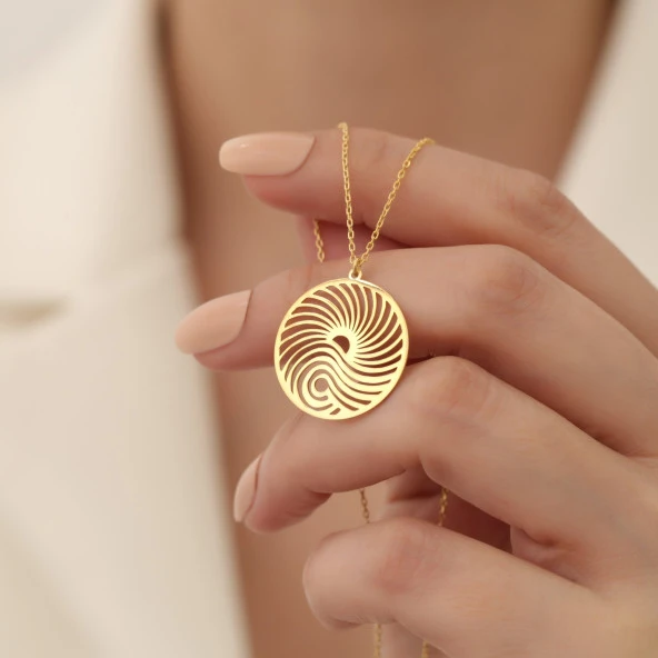 14 Ayar Altın Mikron Kaplama Spiral Geometrik Gümüş Kolye - CN00294 ürün görseli 1