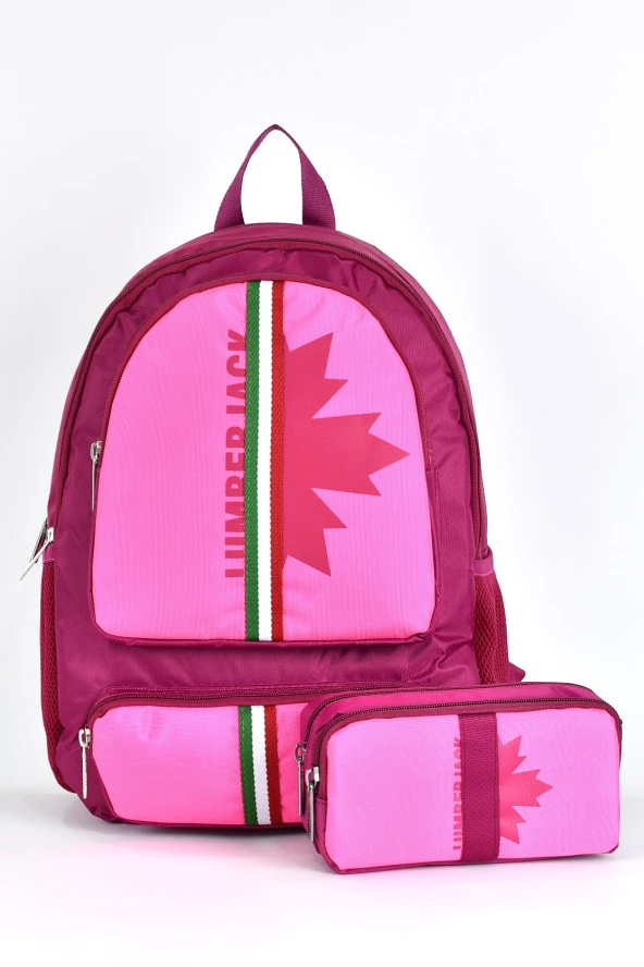 Lumberjack Çok Gözlü Unisex 2'li Okul Çantası Seti Okul Çantası ve Kalemlik Pembe LMCAN24012 ürün görseli 1