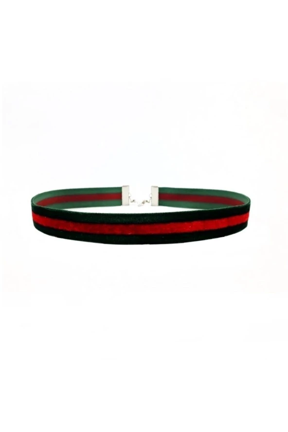 Yeşil - Kırmızı Renk Kadife Choker Kadın Tasma Kolye ürün görseli 1