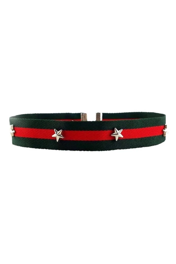 Yeşil & Kırmızı Renk Şeritli Yıldız Choker Kolye ürün görseli 1