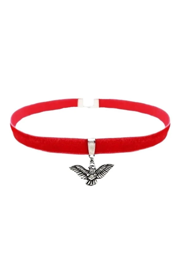 Pembe Kadife Kadın Albatros Kuşu Choker Tasma Kolye ürün görseli 1