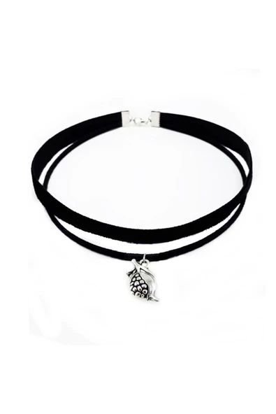 Gümüş Renk Nar Kadife -süet Choker Kolye - Resim 2