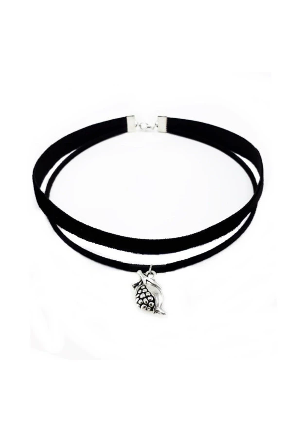 Gümüş Renk Nar Kadife -süet Choker Kolye ürün görseli 1