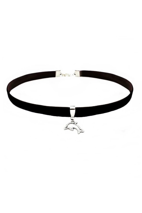 Siyah Kadife Kadın Yunus Balığı Choker Kolye ürün görseli 1