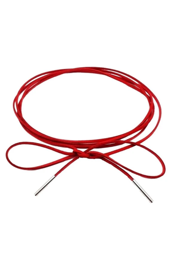 Kırmızı Renk Kadın Süet Bağcıklı Choker Kolye ürün görseli 1