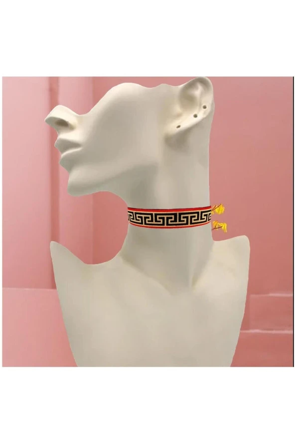 Özel Dokuma Saten & Keten Karışımı Kadın Choker Tasma Kolye ürün görseli 1