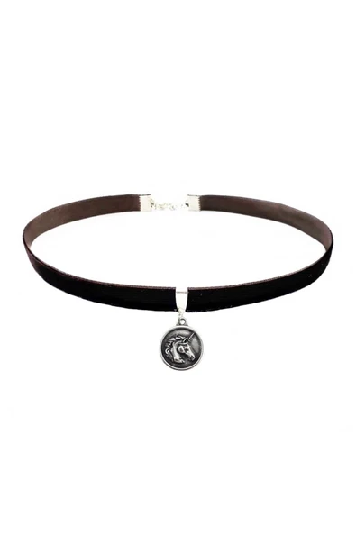 Kahverengi Kadife Kadın Unicoro Choker Kolye ürün görseli 1