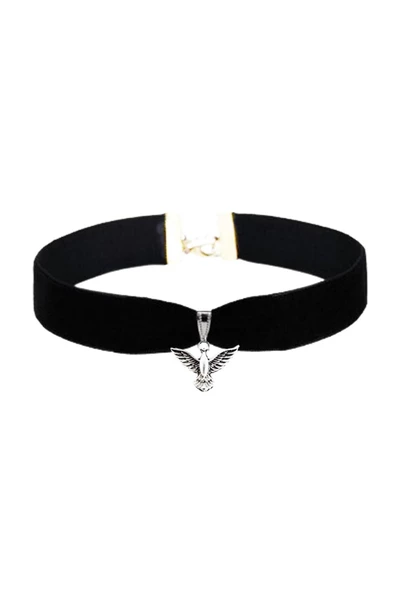 Siyah Renk Kadife Kadın Albatros Kuşu Choker Tasma Kolye ürün görseli 1
