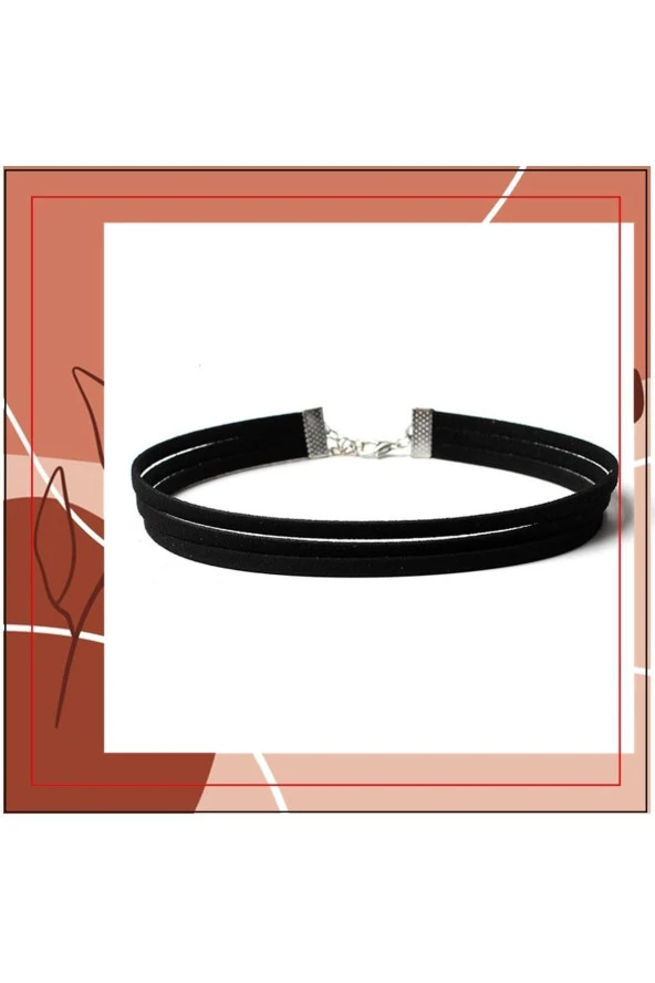 Siyah Renk Süet Kadın Choker Kolye - Resim 2
