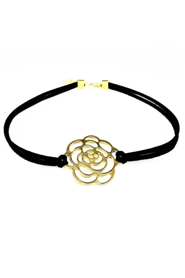 Siyah Süet Kadın Gül Choker Kolye ürün görseli 1