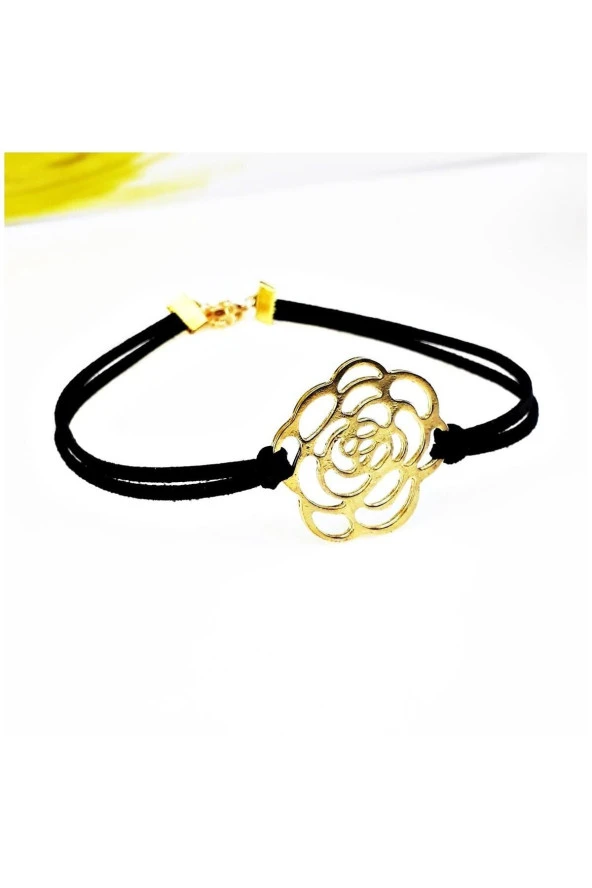 Siyah Süet Kadın Gül Choker Kolye - Resim 2