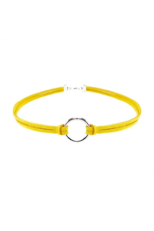Sarı Renk Kadın Süet Round Choker ürün görseli 1