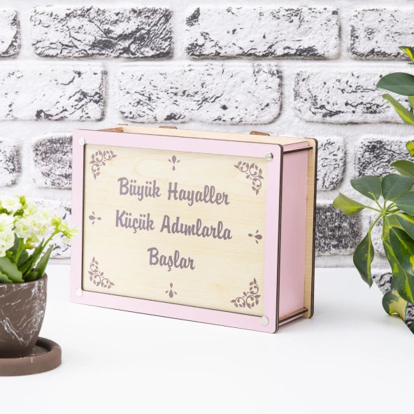 Deep Creative ParaBox Hedef Kumbarası Pembe-Krem Rengi Ahşap Kilitli ürün görseli 1