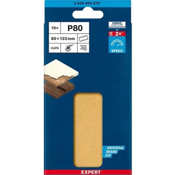 Bosch Expert C470 Zımpara Kağıdı 80X133MM 80 Kum 8 Delik 10LU ürün görseli 1