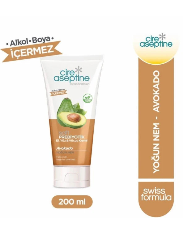 Cire Aseptine Soft Prebiyotik Avokado El,Yüz ve Vücut Kremi 200 Ml ürün görseli 1