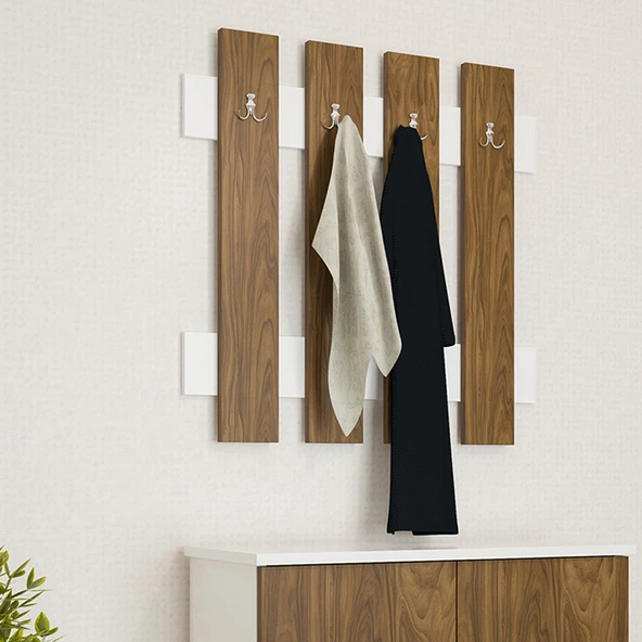 Modilayn FULYA Duvar Elbise Askılık, Banyo, Mutfak, Ofis, Kapı Arkası Askılık, Ceviz Beyaz ürün görseli 1